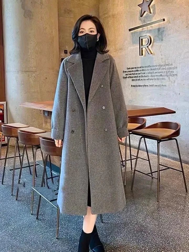 2023 Women Winter Warm Woolen Coat Long Sleeve White Duck Down Inner Long Jacket Coat Casaco Feminino Women Outwear Coat