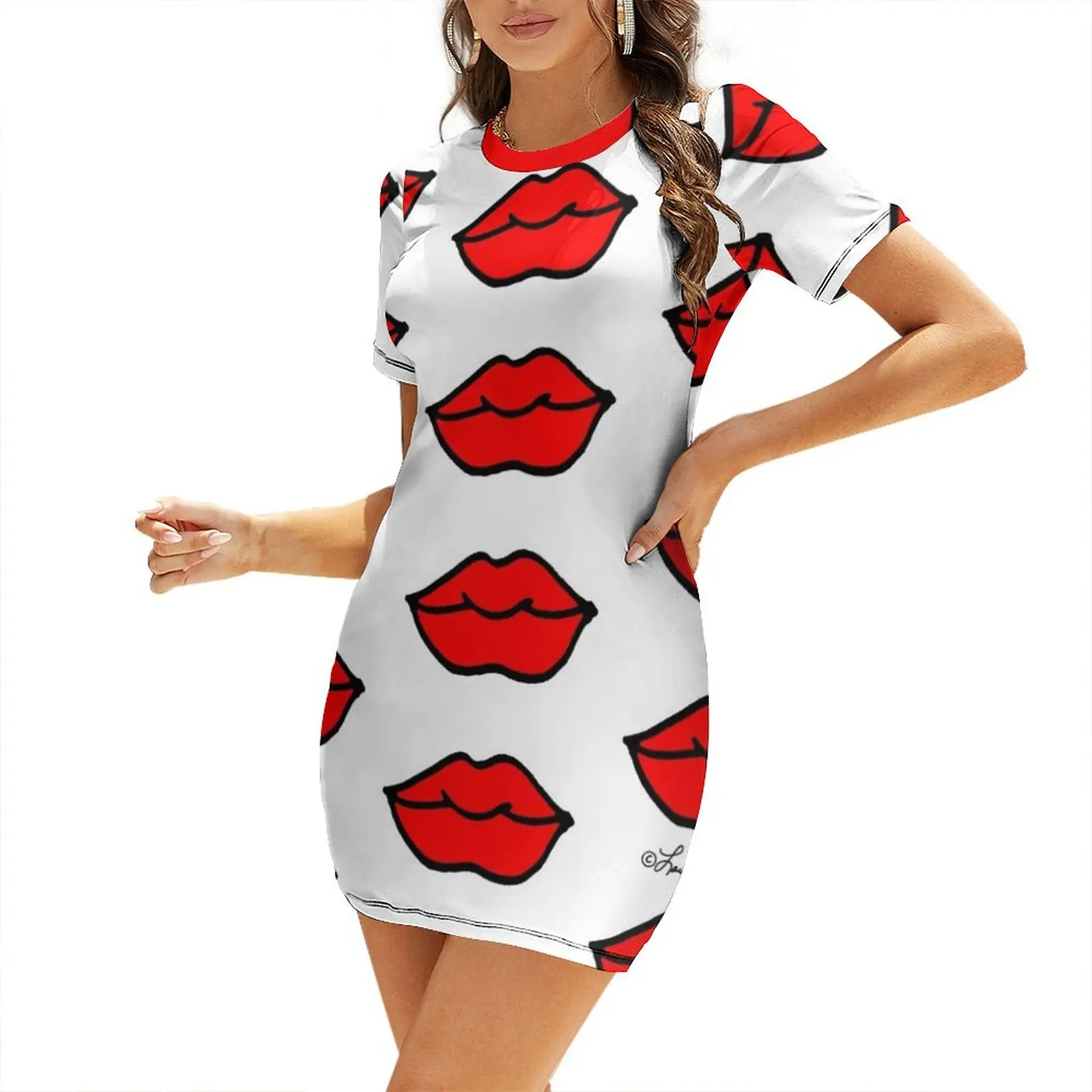 

Lips! Short Sleeved Dress bandage dress women clothes Aesthetic clothing Dresses gala Dress