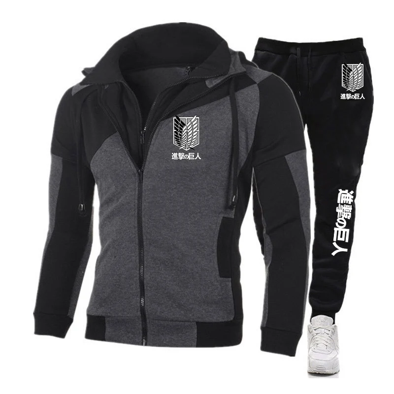 

2023 New Men's Fashion Attack on Titan Printing Spring Autumn Splicing Cotton Tracksuit Casual Sweatshirt Sweatpants 2-Piece Set