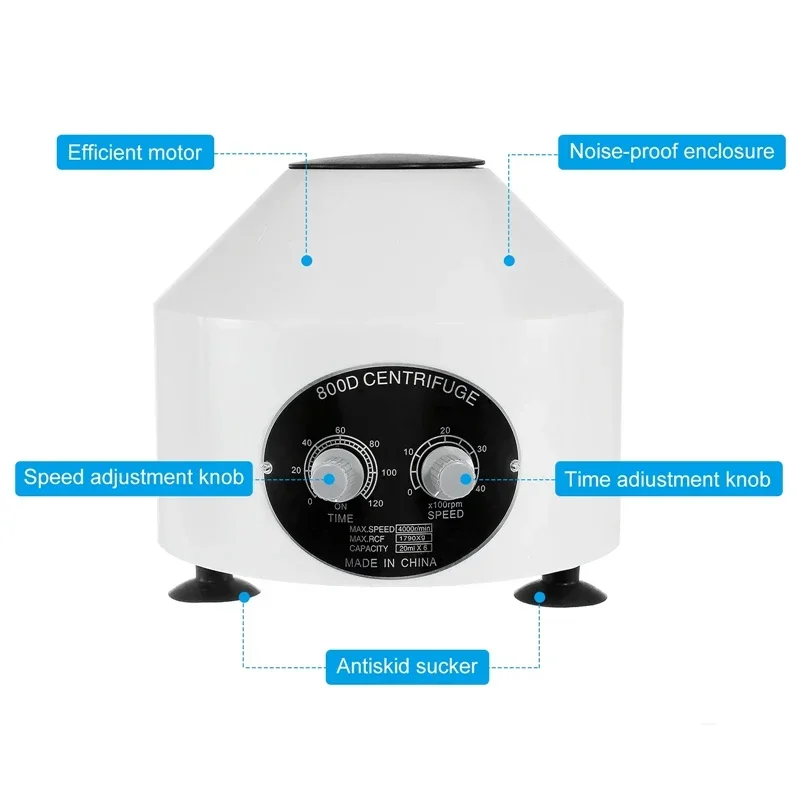 800D Electric Centrifuge PRP PRF Medical Separate Machine Desktop LabCentrifuge with Timer and Speed Control 4000rpm 20ml*6