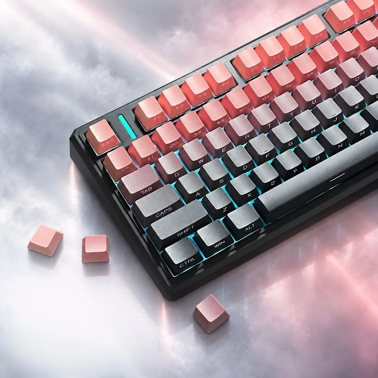 134 Keys Pink Black Shine Through Side Printed Keycaps PBT Double Shot Keycaps OEM Profile for MX Switches Gaming Keyboards
