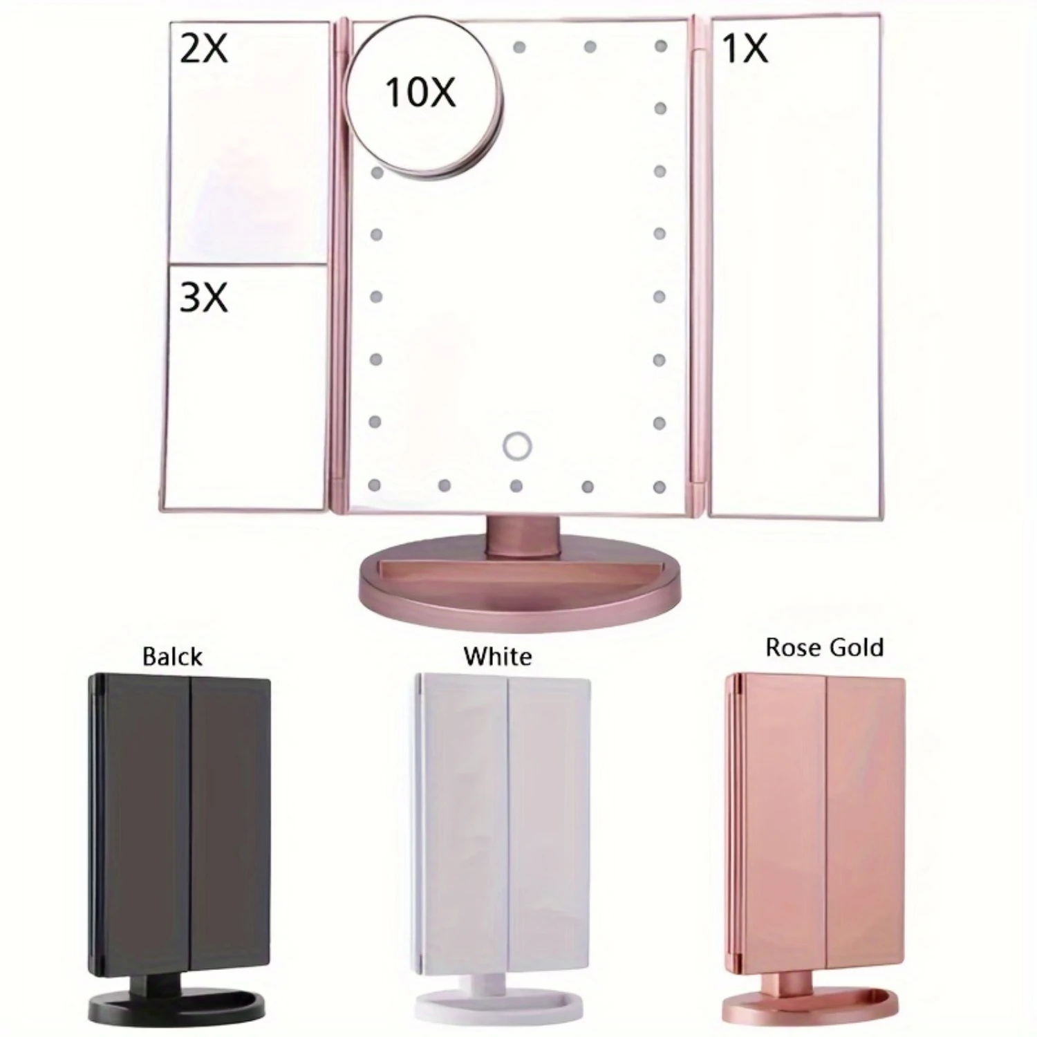 

Trifold LED Makeup Mirror with Magnifying Mirror, Control and Power Switch, 1pc Desktop Vanity Beauty Mirror