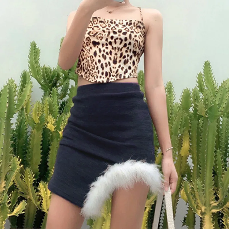 

Women Skirts 2023 Spring Slim High Waist Chic Irregular Slit Mini Skirt Korean Fashion Autumn Sexy Bodycon Furry Plush Clubwear