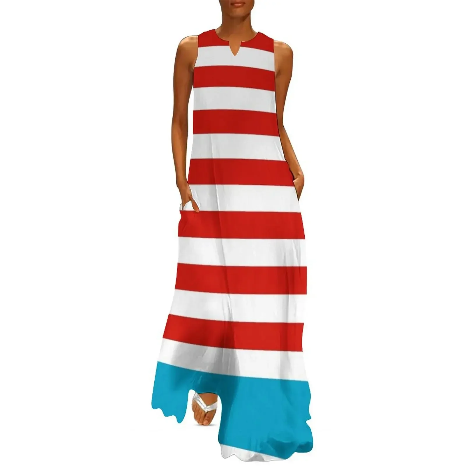 

Red and white stripe, Wheres Waldo theme pattern Long Dress dresses for official occasions Dress