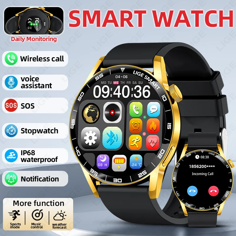 

LIGE модные умные часы с Bluetooth для мужчин, голосовой помощник с искусственным интеллектом, Bluetooth-вызов, мужские часы, женский монитор здоровья, спортивные умные часы