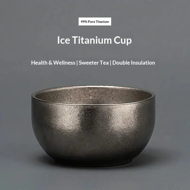 Pure Titanium Small Tea Bowl, Ice Crystal Master Tea Cup, Titanium Alloy Personal Water Cup for Outdoor Camping Tea Set