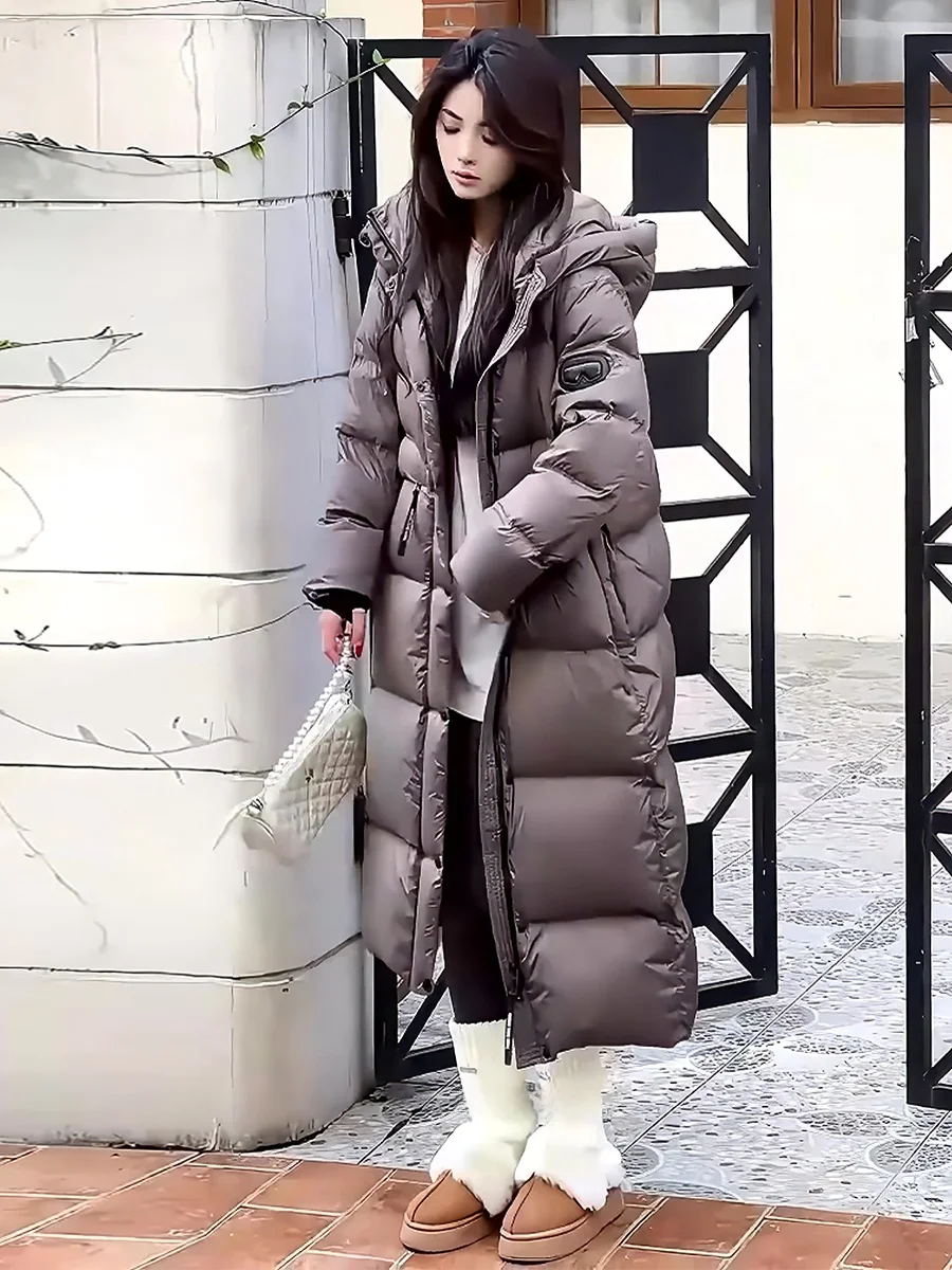 패셔너블 캐주얼 고급 화이트 다운 패딩 재킷 여성용 롱코트 후드 스탠드 칼라 겨울 신상품