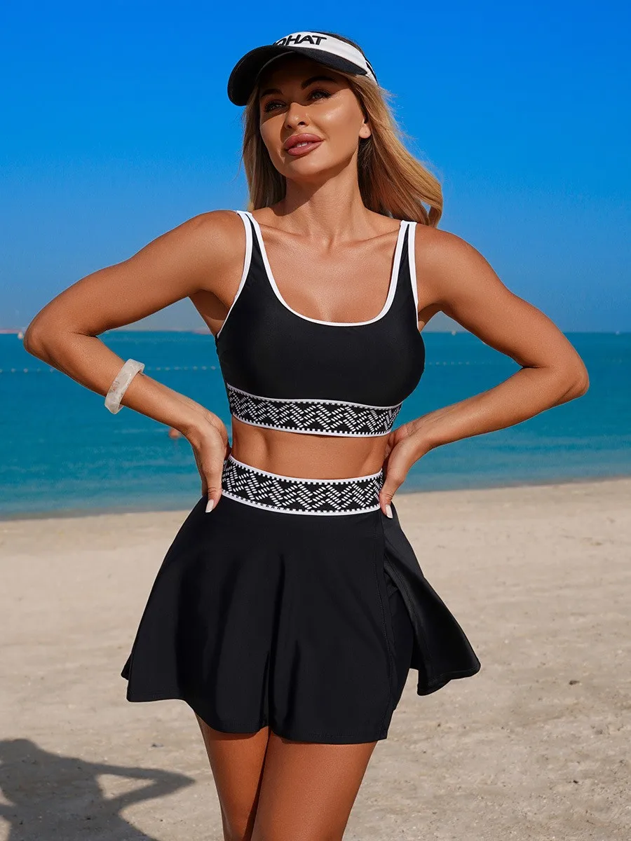Swimwear Woman Tankini Bathing Suit Women's Sleeveless Crop Top High Stretch Swim Top Solid Color Wide Strap Two Piece Swimsuit