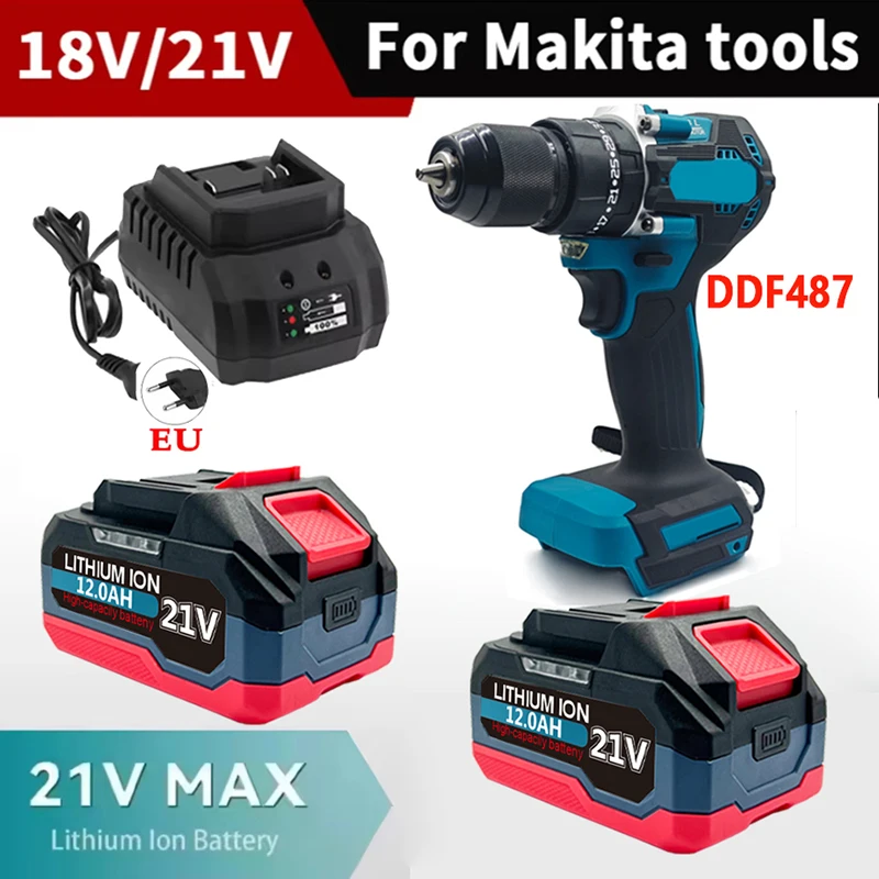 for Makita 21V Battery Pack Li-ion 6000mah 12000mah Fast Charging Safety Certified for Makita Electric Drill DDF487 Driver Tools