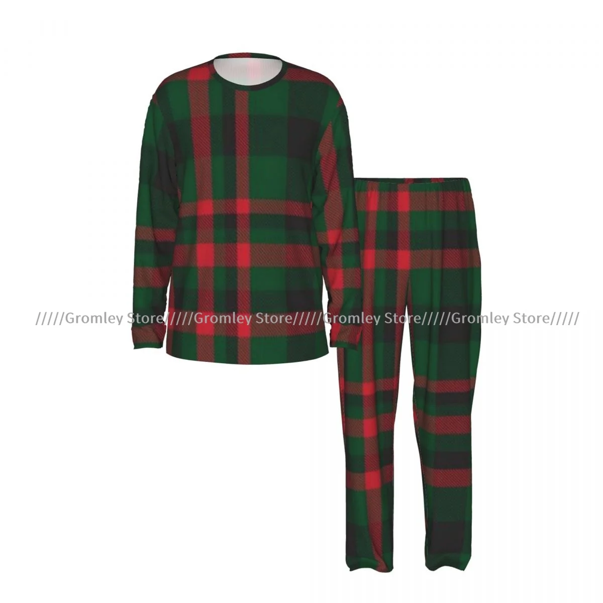 Men Long Sleeve Long Pants Pajama Set Christmas Plaid Checkered Tartan Print Loungewear Sleep Male Home Night Suit