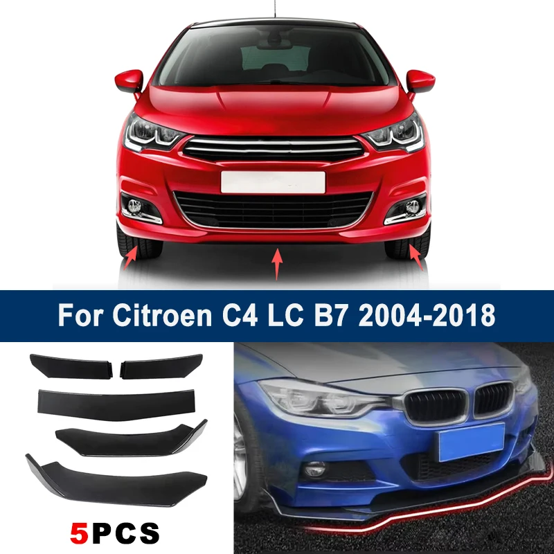 

5Pcs Adjustable Sectional Front Bumper Lip Spoiler Splitter For Citroen C4 LC B7 2004-2018 2005 Car Exterior Modification Parts