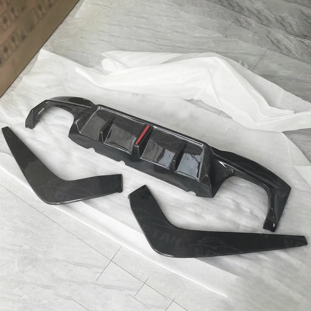 New 3D Style Wet Carbon Fiber High Polished Bolt-On Rear Bumper LED Diffuser Lip for F90 M5 Fitment Tested 6-Month Warranty