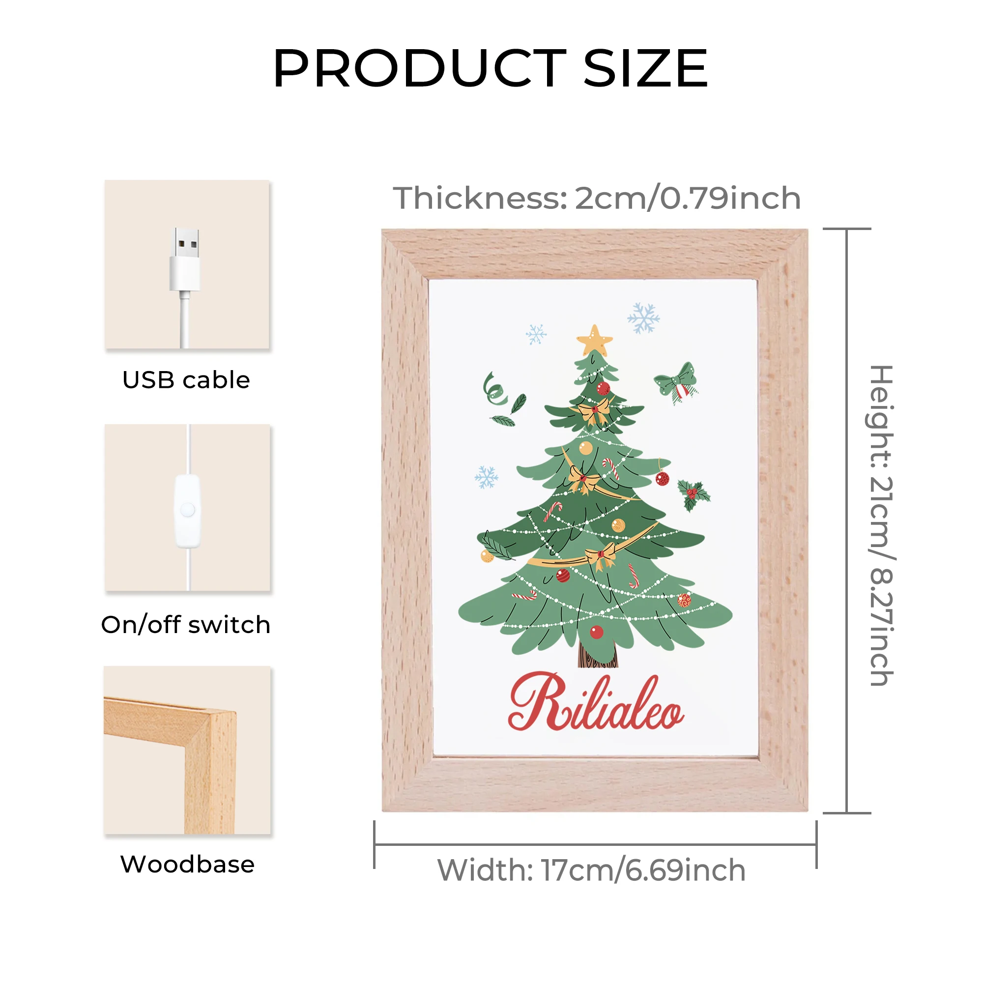 Custom Name Bow Snowflake LED Acrylic Night Light Wood Photo Frame 21x17cm Christmas Cartoon Children Bedroom Gifts Home Decor