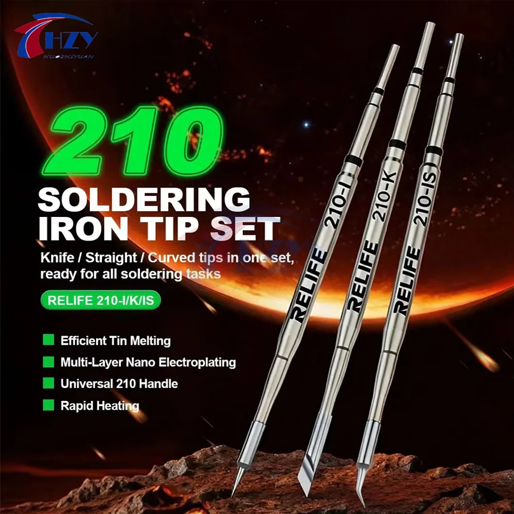 RELIFE 210 Soldering Iron Tip Set I/K/IS 3Pcs Rapid Heating Nano Electroplating Fast Heat Up for 210 Handle Phone Welding Repair
