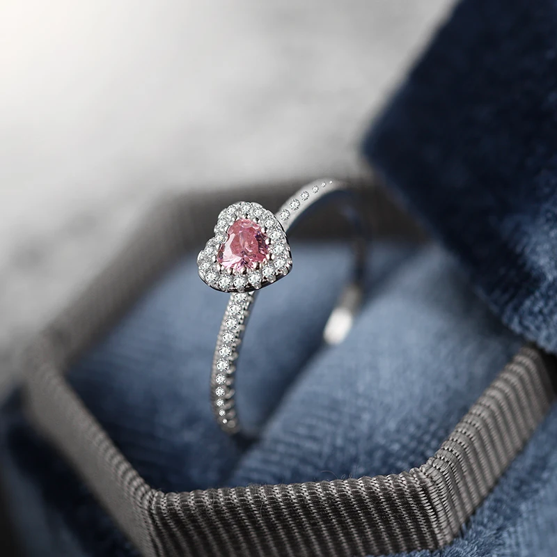 Luxury Fashion Authentic S925 Silver Love Pink Diamond Proposal Engagement Geometric Jewelry Ring for Women