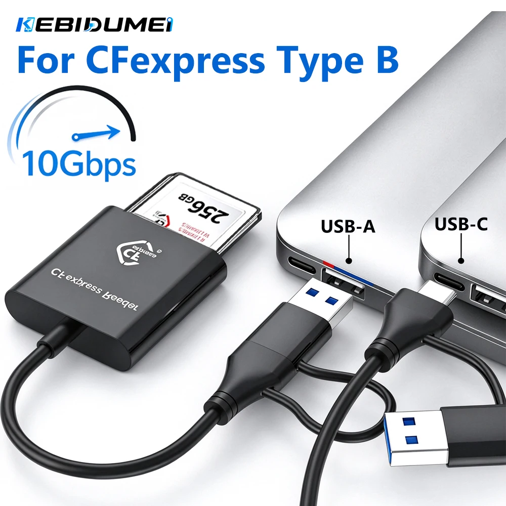 KEBIDUMEI 10Gbps CFexpress Type B Card Reader Writer USB3.2 Gen2 Adapter Type A-C CF Express B Card Reader for Windows XP MAC OS