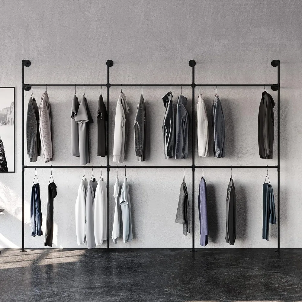 Industrial pipe clothing rack metal black - Wall mounted clothes racks for hanging clothes - Modern walk in closet