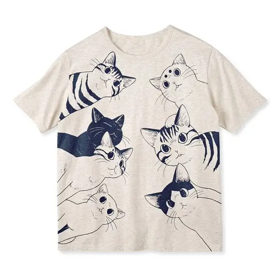 Summer Punk Harajuku Vintage Cat Pattern Printed T-shirt Street Short Sleeve Casual Women\'s Trendy T-shir