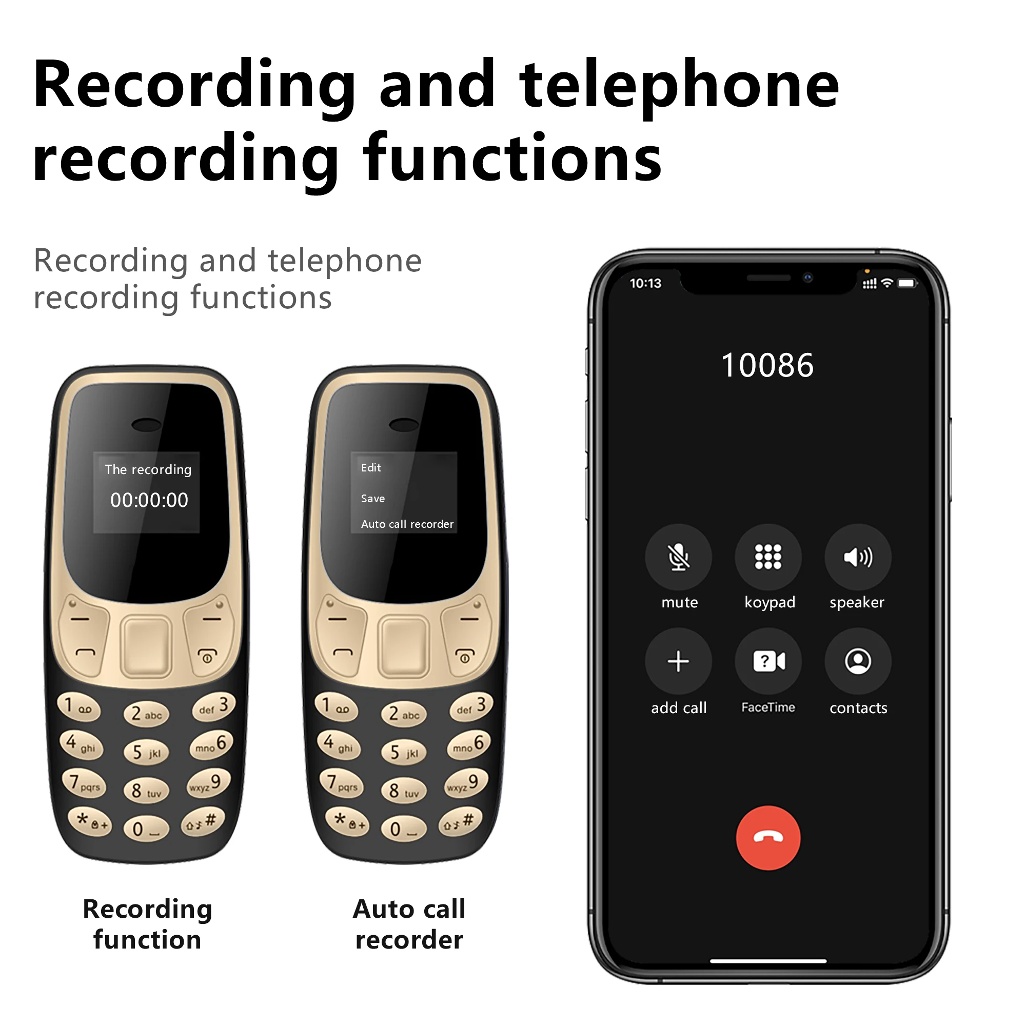 SERVO BM10 Mały Telefon Komórkowy 2G GSM Bluetooth Z Funkcją Zmiany Głosu, Numerownikiem, Mini Telefonem, Nagrywaniem Rozmów, Dual SIM, Dual Standby, Odblokowany, Mały Telefon Komórkowy — zdjęcie produktu 2
