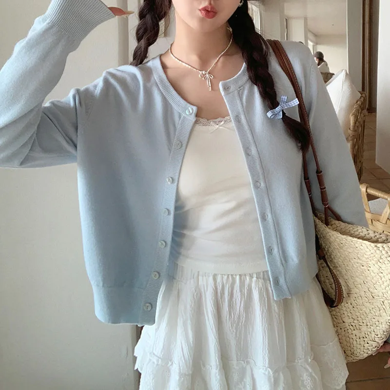 

Knitted Sweater Women Cardigans Knitwears Fashion Red Long Sleeve Knit Sweater Cardigan Women Tops O-Neck Sueters De Mujer Q3602