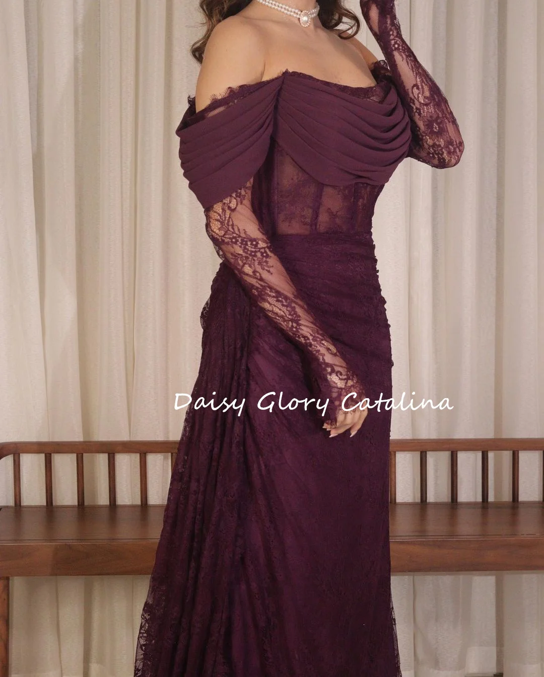 

Vintage Purple Lace Evening Dresses Gala Simple Prom Dresses Long Sleeves Sweep Train Saudi Arabia Women Formal Party Gowns 2024