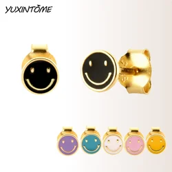 NEW 925 sterling silver ear needle Smiling Face studs enamel earrings cute girl earrings Fashion party Jewelry birthday gifts