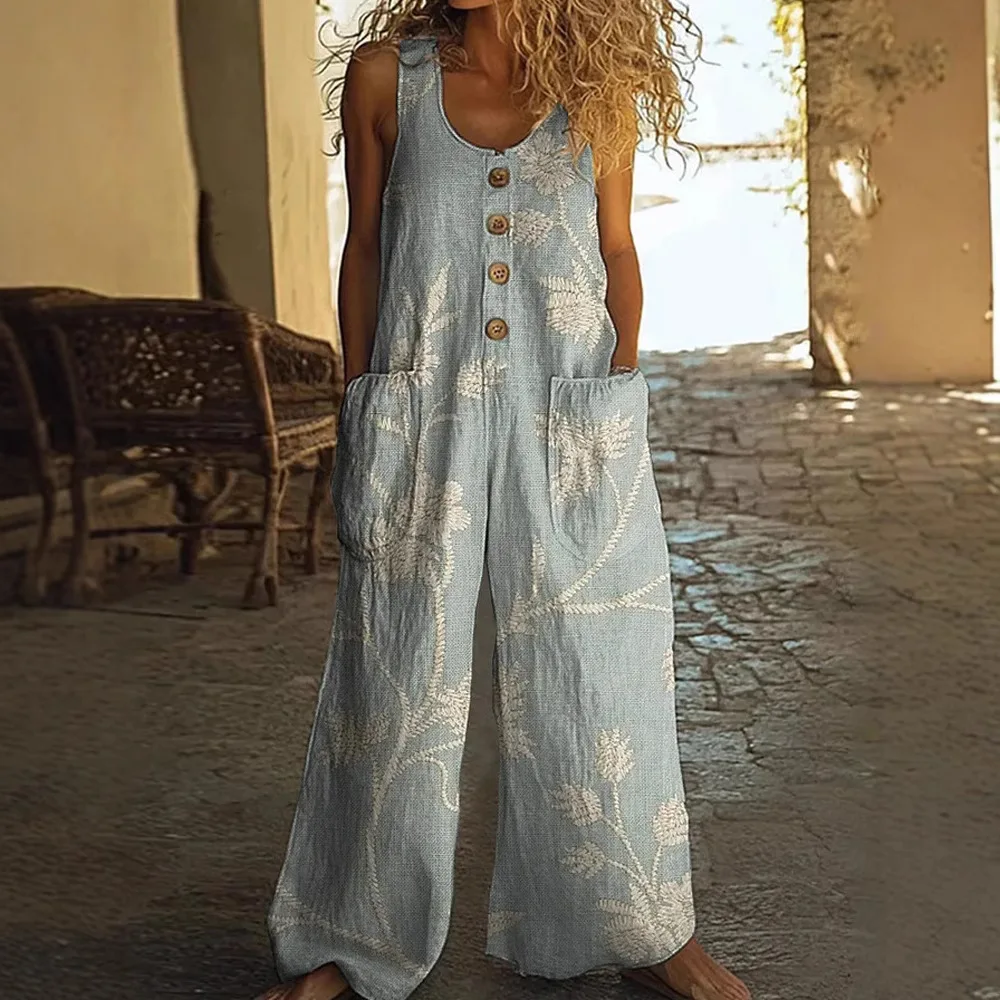 Tute Para Mujer Elegantes Donna Casual Senza maniche Tasca ampia Tuta da donna Tuta lunga Jumsuite Mujer Kombinezony