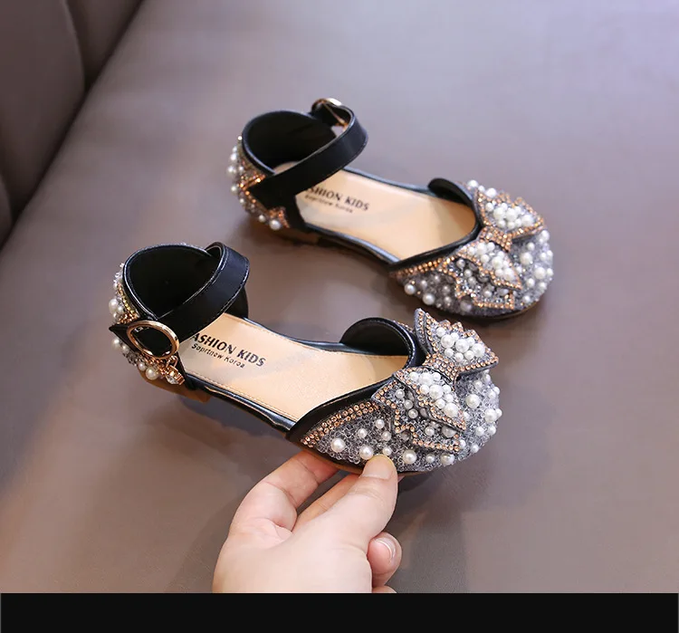 Mädchen-Sandalen, modische Prinzessinnen-Schuhe, Frühling, Sommer, glitzernde Perlen-Pailletten, flache Sandalen, einfache Kinderschuhe, Party, Hochzeit – Detail 15