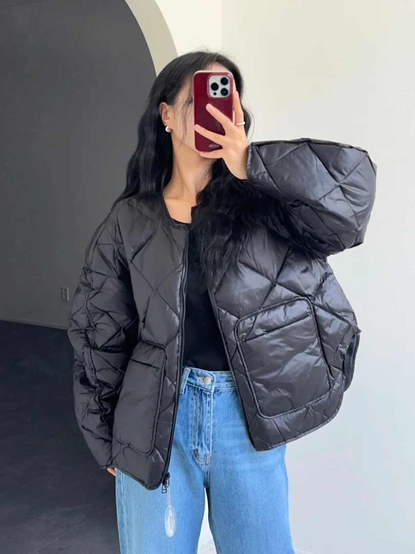 Alien Kitty Chic Winter New Coats Women Vintage Casual Slim 2025 Minimalist OL Cotton Padded Warm Loose Gentle Full Sleeve