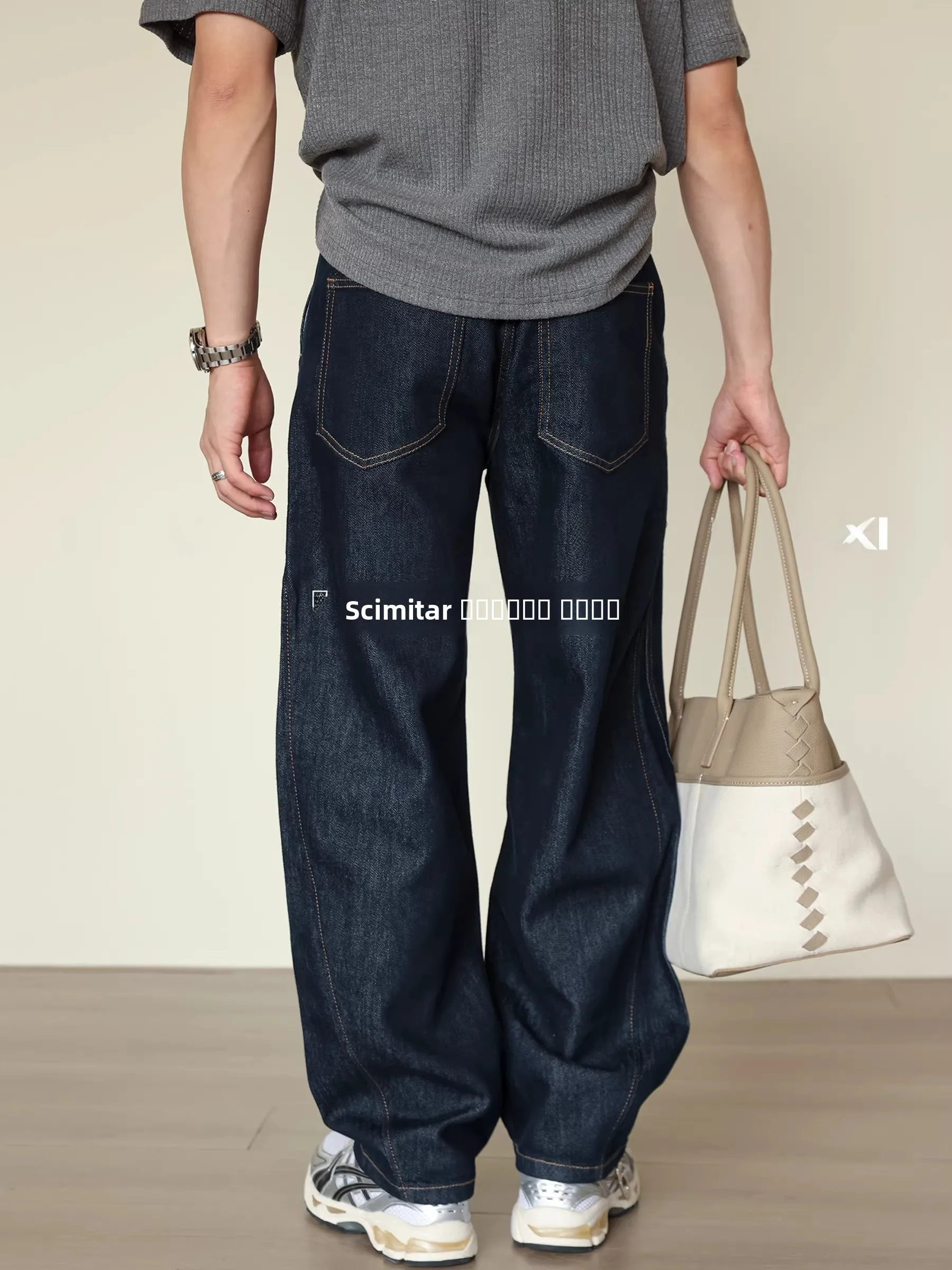 

Retro American Large Size Jeans Men's Spring Autumn Loose Wide Leg Pants Torn Color Blo Casual Wear Resistant Straight Cut