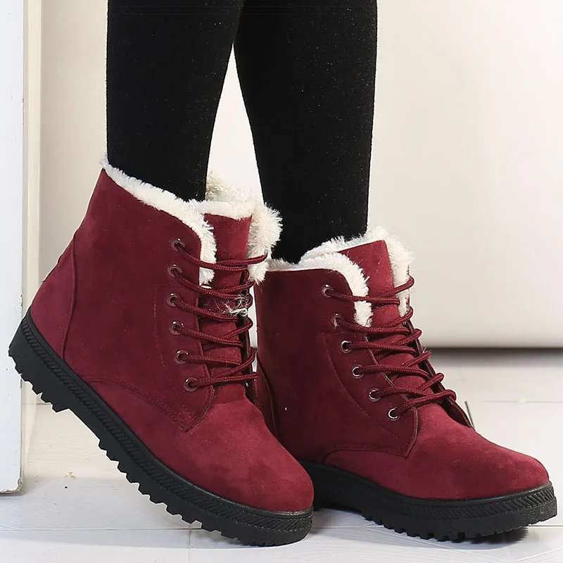 Botas de tacón bajo Botas de piel para zapatos de invierno Botas de nieve para Mujer calzado de invierno hasta el tobillo Botas de combate cortas Mujer 2025 Botines para Mujer