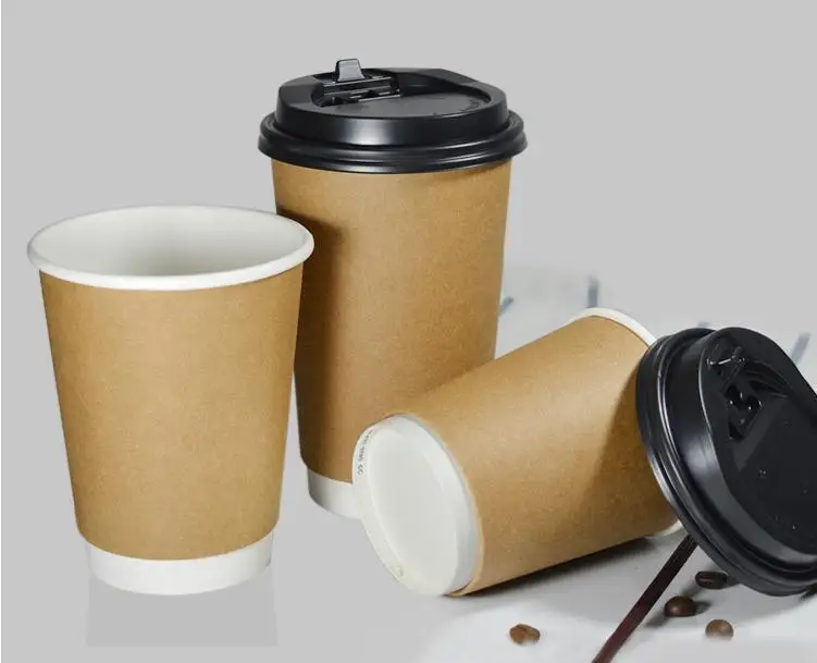 500pcs/lot Kraft Paper Coffee Cups with Lid 3 Sizes Milk Tea Thick Disposable Cup Coating Brown Coffee Cup Dhl Wholesale