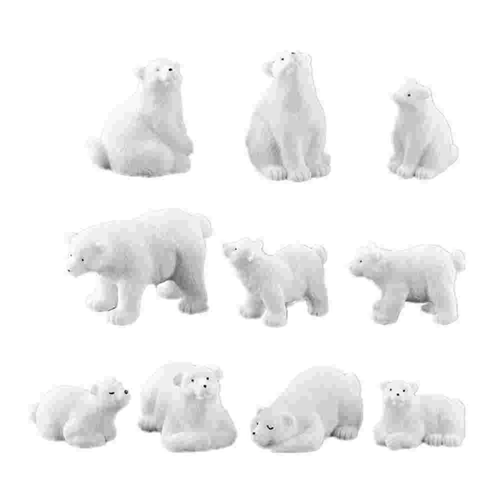 

10 Pcs Polar Bear Model Statues Animals Models White Decor Decorative Desktop Adornments Toys