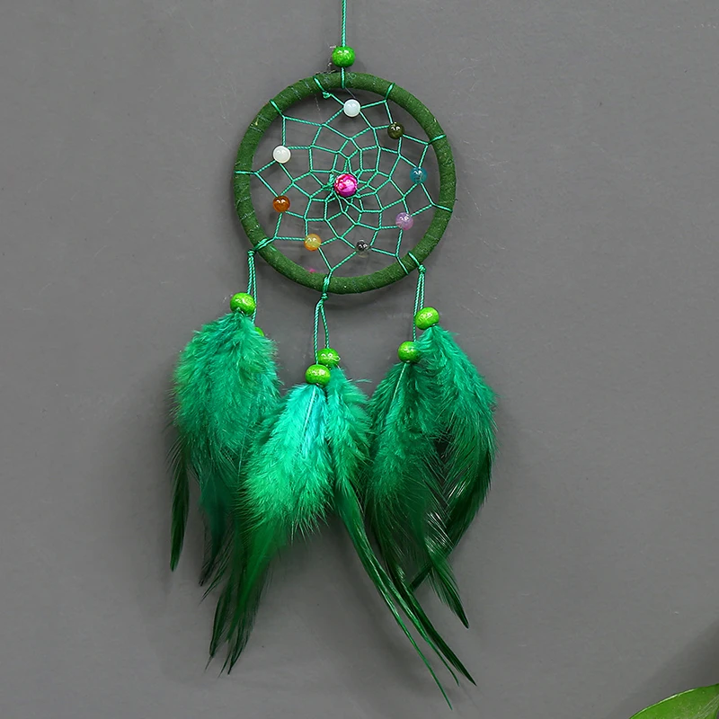 Fashion Creative Dream Catcher With Green White Red Coffee Feathers Home Wedding Office Decorations Craft Birthday Festival Gift