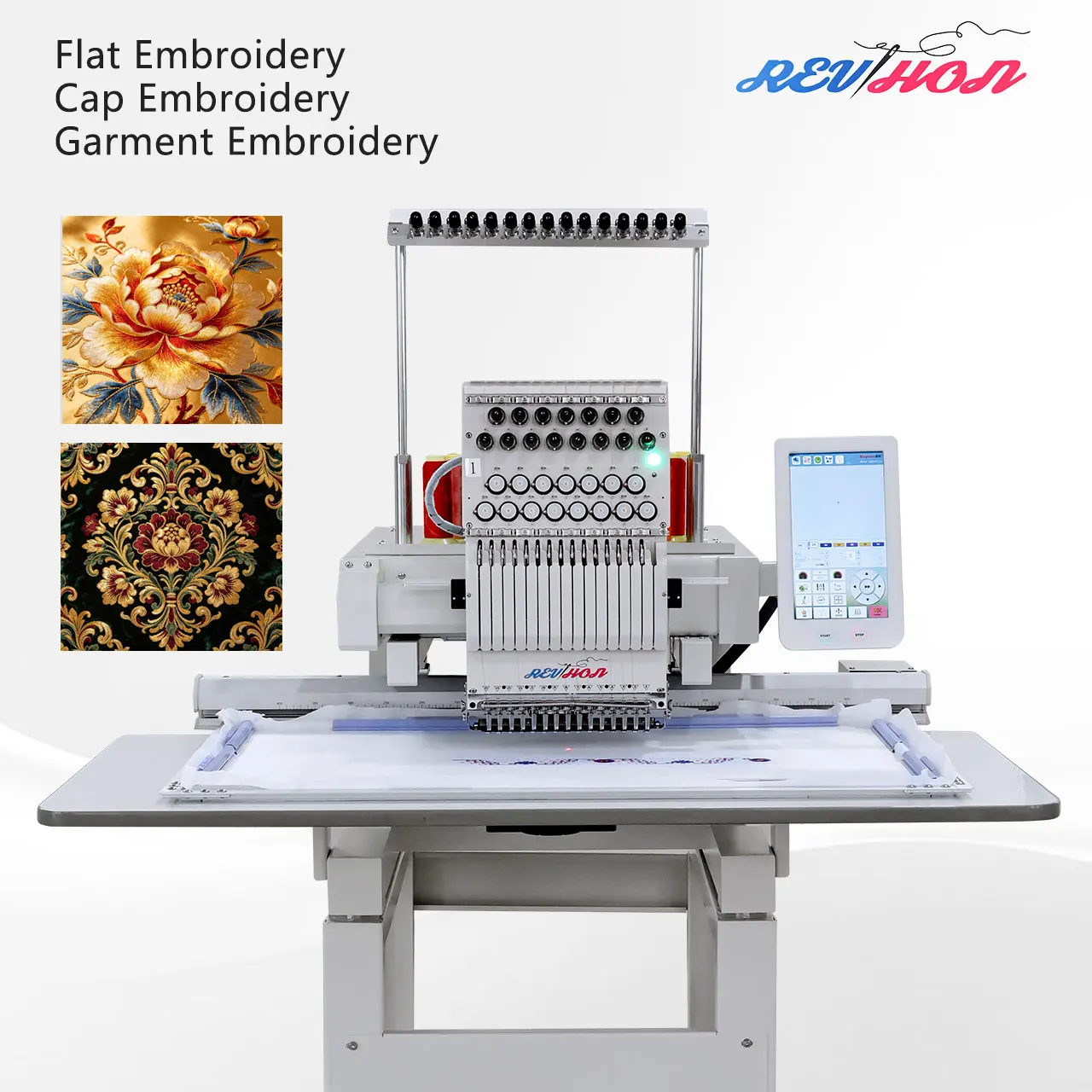 REVHON Singe Head Embroidery Machine 800*500mm Working Area 12/15 Needle Embroidery Machine for Flat/t-shirt
