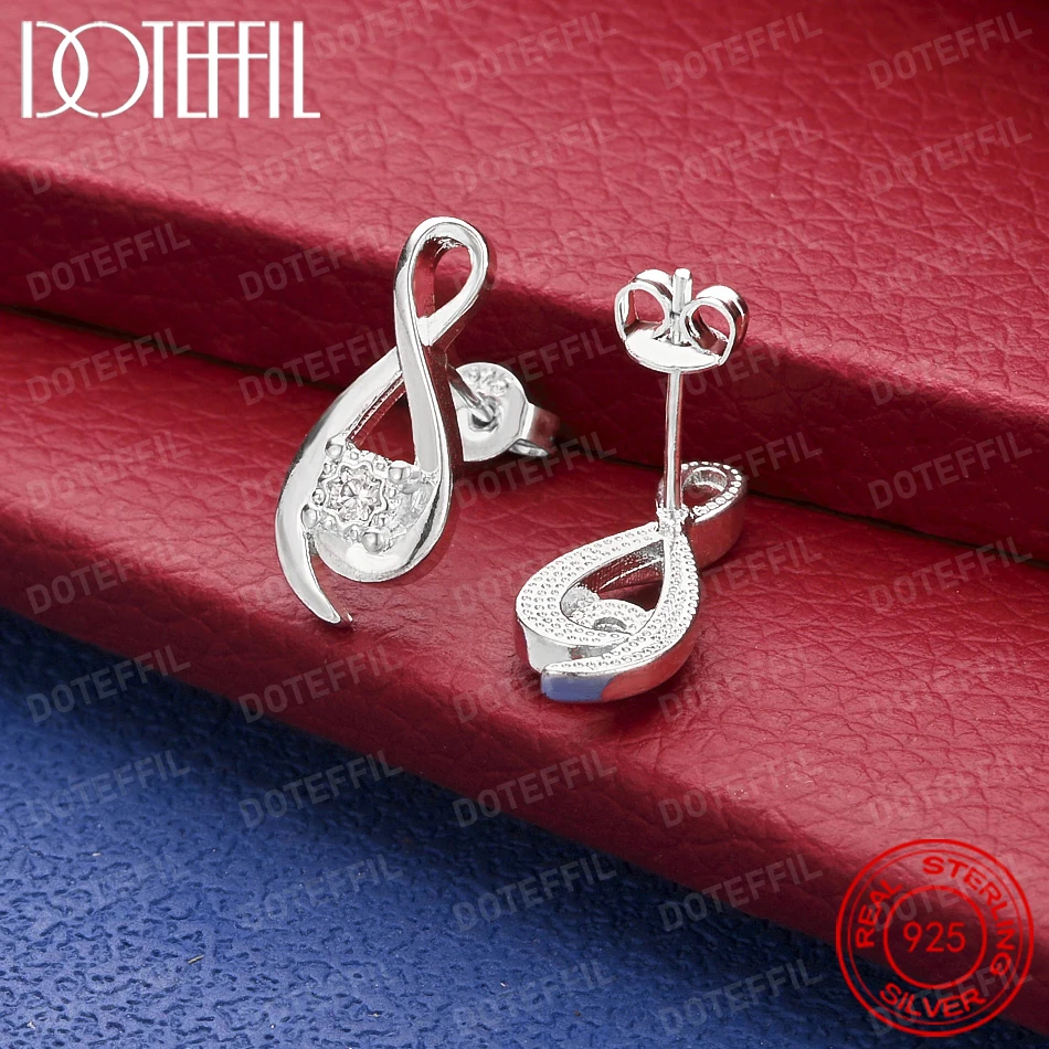 Exquisite 925 Sterling Silver Infinity Symbol Zirconia Earrings for Women, Fashionable Wedding Party Jewelry Accessories