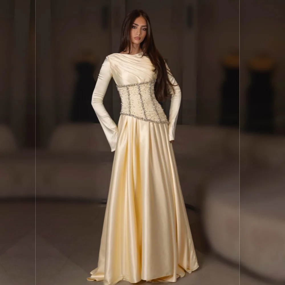 Personalizado graça gola alta glitter o-pescoço plissado vestidos longos formal vestido de noite sob medida ocasião elegante festa