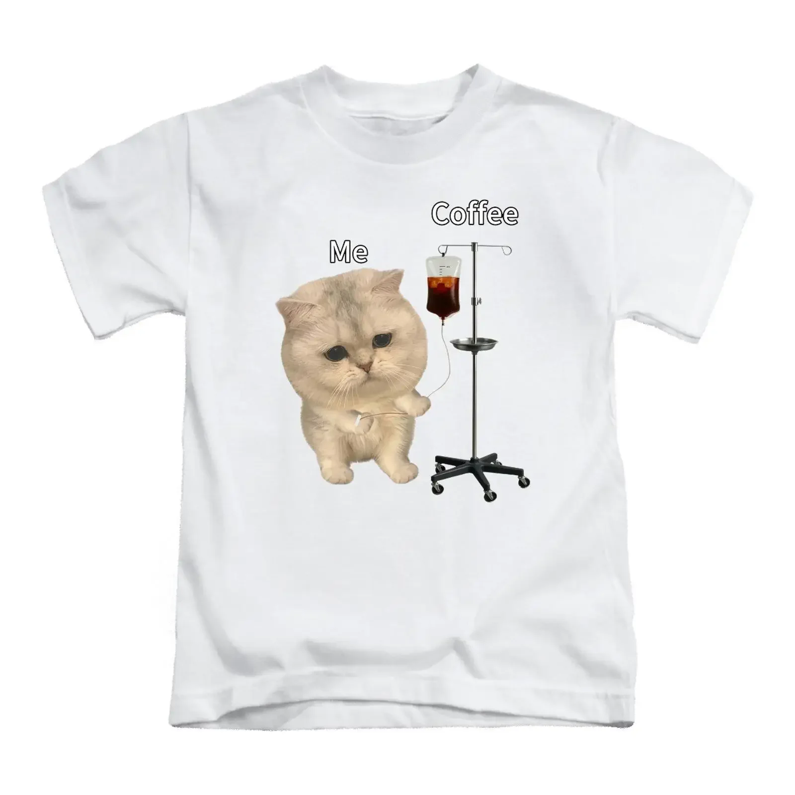 Kaffee Tropf Katze Meme Erwachsene T Shirt lustig Katzen Haustier Spaß Top vintage Washed Stylish Breathable Casual Unisex