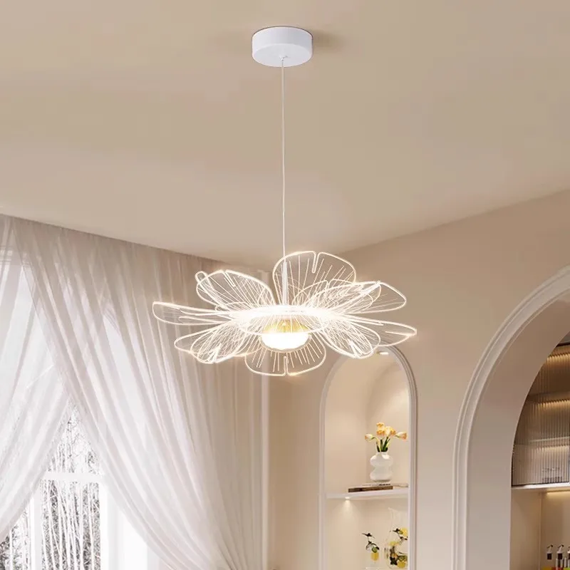 Modern Minimalist Dining Room Hanging Chandelier Bedroom Bar LED Light Petal Art Pendant Lamp Interior Home Decoration Fixture