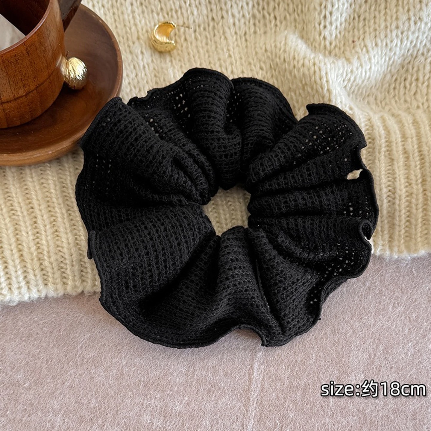1 Stück Herbst/Winter Vintage-Stil Wollstrick-Haargummi, hochelastisches Haargummi für niedrigen Pferdeschwanz, 2025 neues Haar-Accessoire – Detail 7