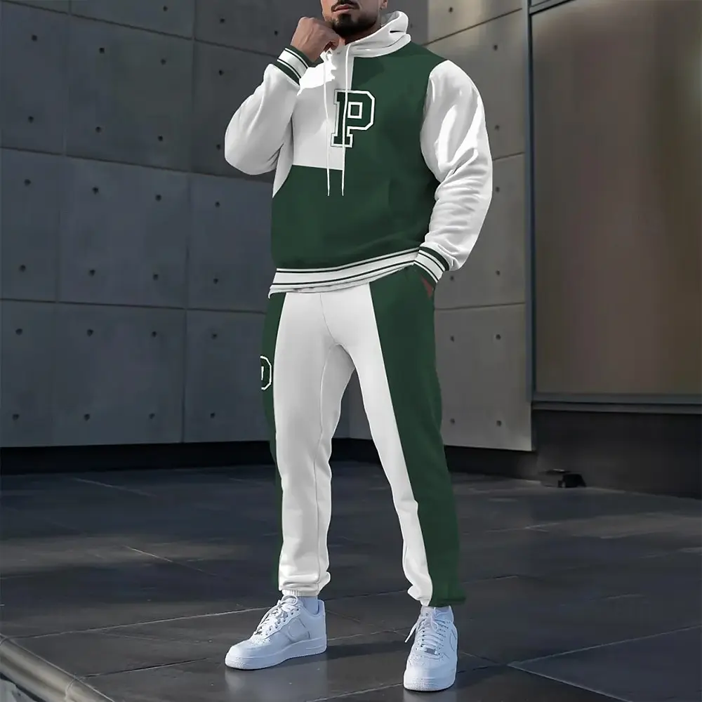 Conjunto de sudaderas y pantalones con capucha de diseño Simple a la moda para hombre, conjuntos de dos piezas cómodos e informales para exteriores, ropa holgada de otoño e invierno