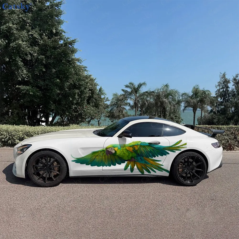 2pcs The Green Parrot Stickers, Self-Adhesive PVC Waterproof & Scratch-Resistant Stickers, Car Accessory Gift