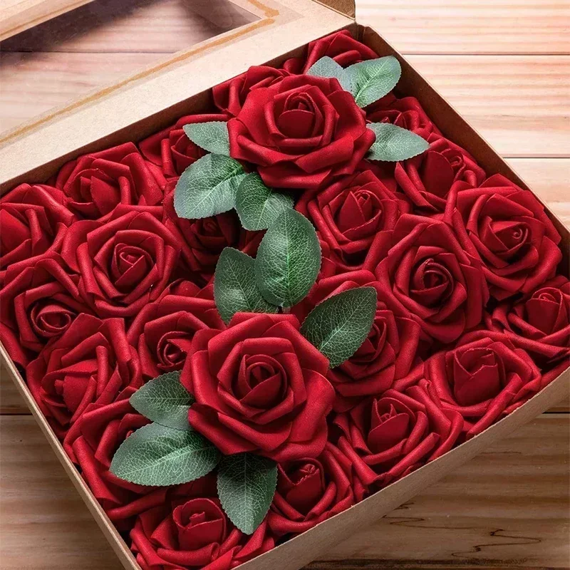 50/5PCS Artificial Foam Rose Flower Heads Bride Bouquet Flower with Stems for Home Wedding Party Table Decoration DIY Supplies - view 3
