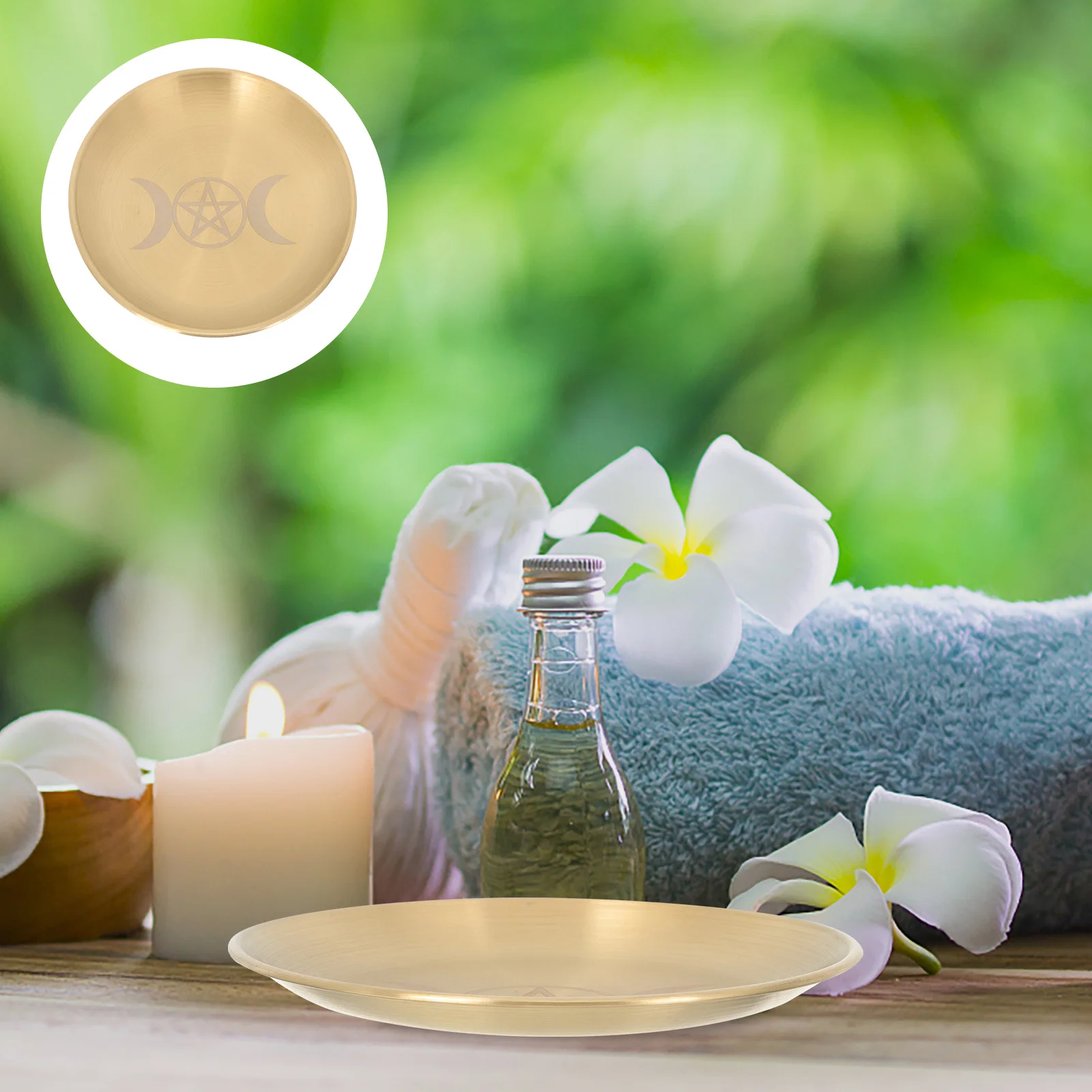 

Pentagram Plate Metal Holder Tray Exquisite Copper Material Unique Patterns Home Temple Decoration Holder