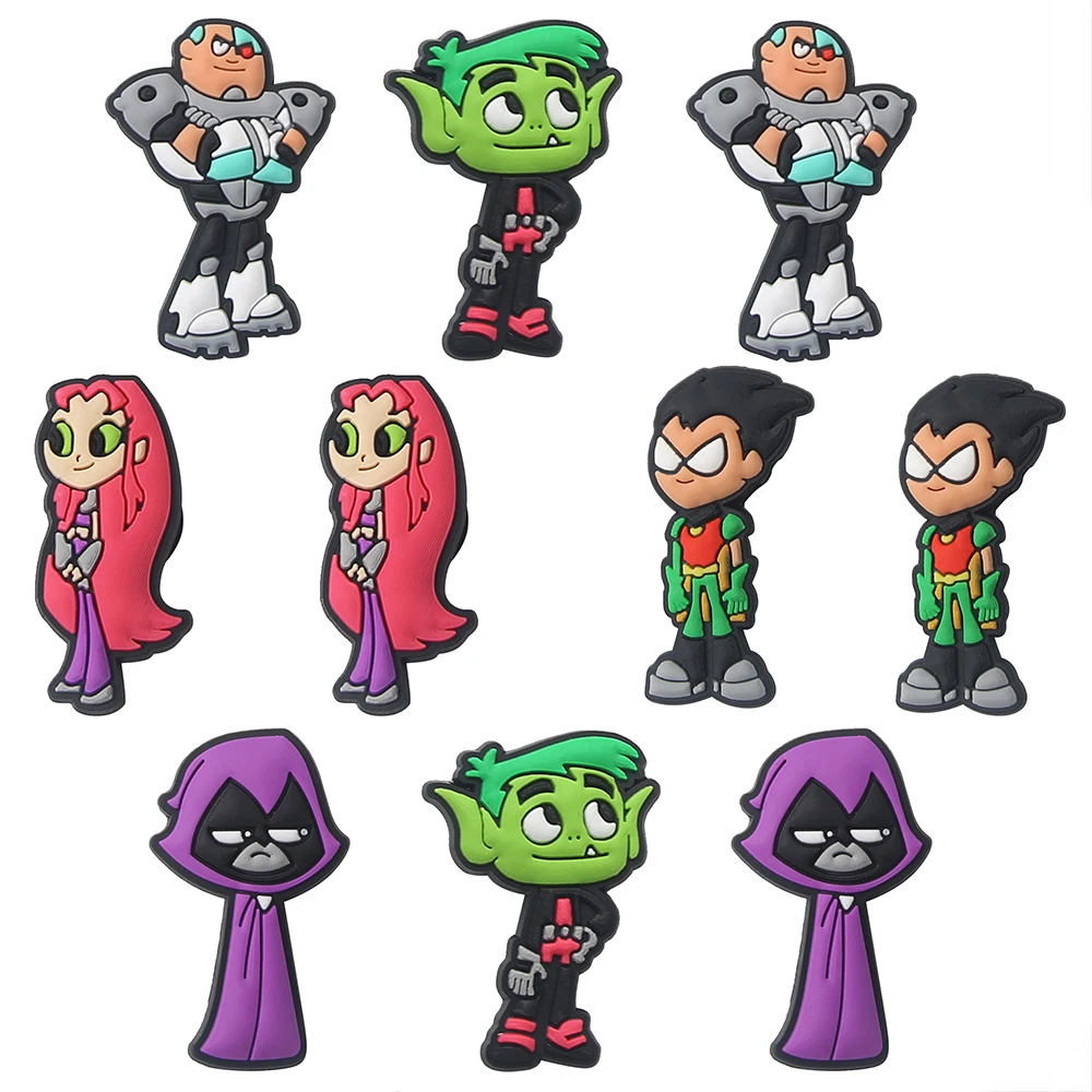 5/10pcs Teen Titans Cartoon Series Shoe Charms For Slides Sandals, PVC Shoe Decorations Accessories For Friend Party Gifts