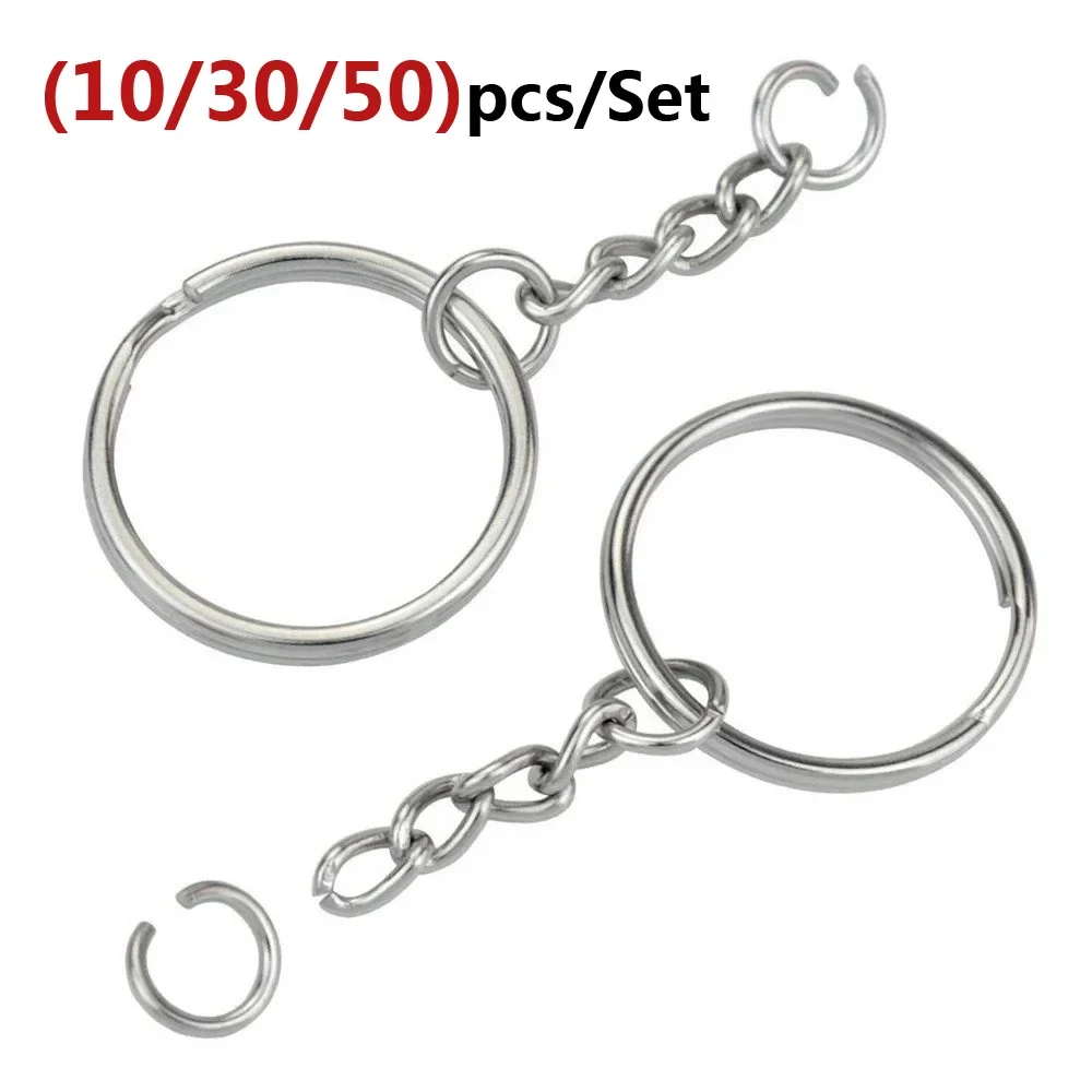 10/30/50pcs Open Metals Key Ring with Chain and Jump Rings Silver Color Metal Parts with Open Ring and Connector DIY Jewelry