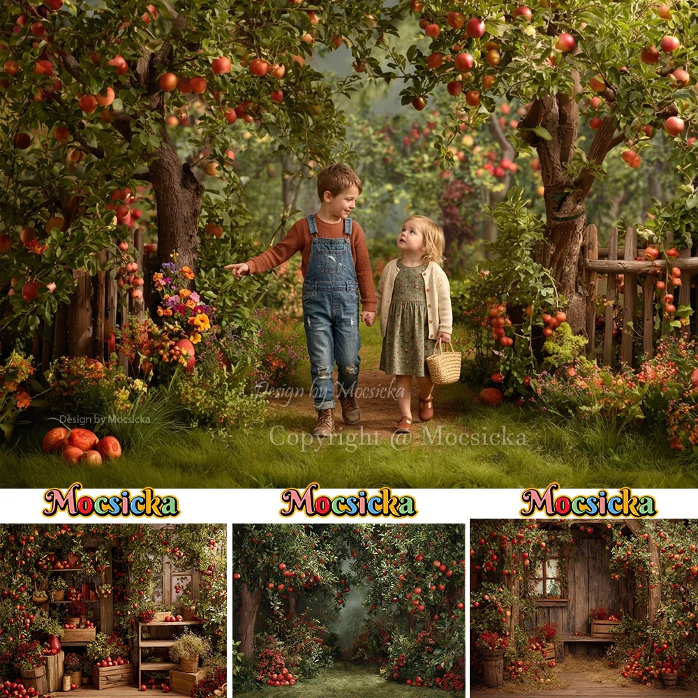 Mocsicka Fall Harvest Kids Birthday Backdrop Photography Rustic Wooden Fence Garden Autumn Apple Background Baby Show Photozone