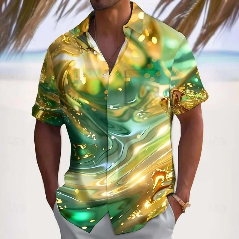 

Colorful Rainbow Pattern Hawaiian Shirt For Men Water Wave 3D Printed Short Sleeves Summer Street Blouse Beachwear Aloha Shirts