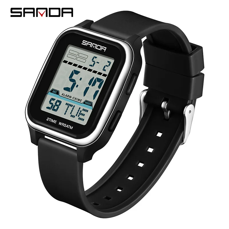 SANDA 2211 جديد مربع ساعة رجالي في الهواء الطلق مضيئة مقاوم للماء متعددة الوظائف الرياضة الطلب الكبير ساعة إلكترونية reloj hombre