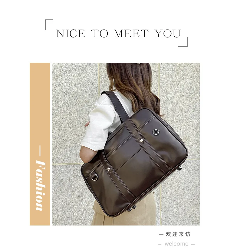 Student Handbag JK Uniform Bag Single Shoulder PU Uniform Bag Commuter Document Backpack Computer Bag Travel Bag